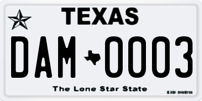 TX license plate DAM0003