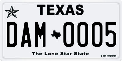 TX license plate DAM0005