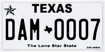 TX license plate DAM0007