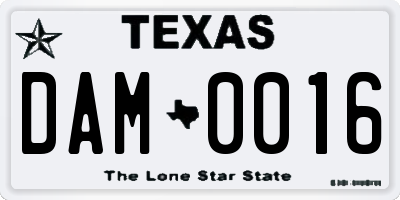TX license plate DAM0016