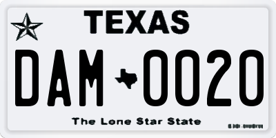 TX license plate DAM0020