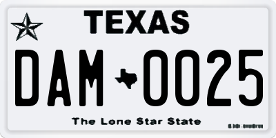 TX license plate DAM0025