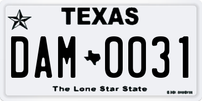 TX license plate DAM0031