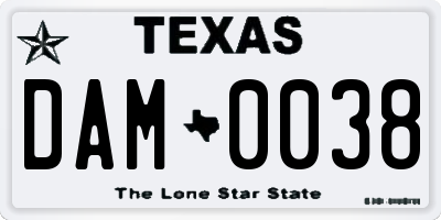 TX license plate DAM0038