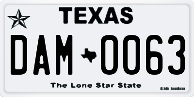 TX license plate DAM0063