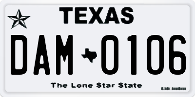 TX license plate DAM0106
