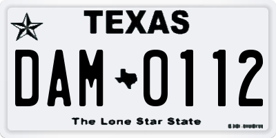 TX license plate DAM0112