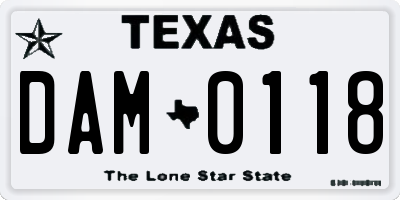 TX license plate DAM0118