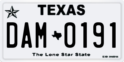 TX license plate DAM0191