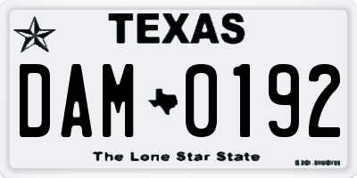 TX license plate DAM0192