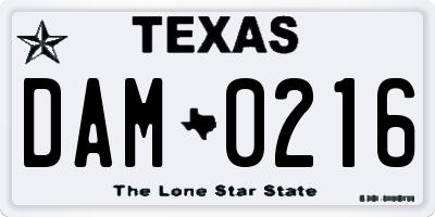 TX license plate DAM0216