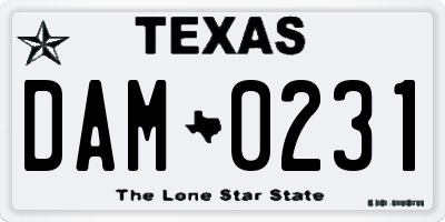 TX license plate DAM0231