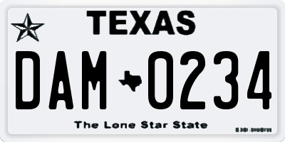 TX license plate DAM0234