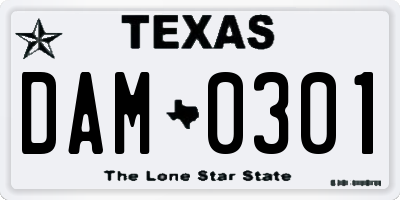 TX license plate DAM0301