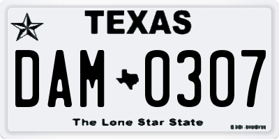 TX license plate DAM0307