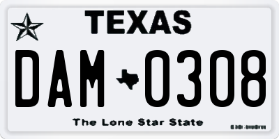 TX license plate DAM0308