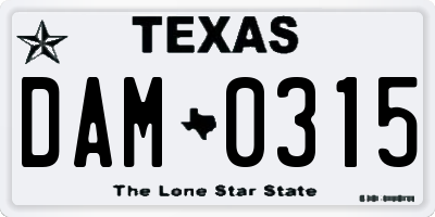 TX license plate DAM0315