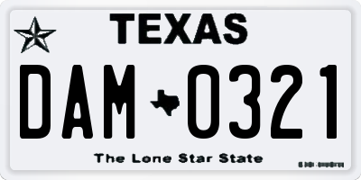 TX license plate DAM0321