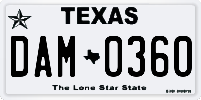 TX license plate DAM0360