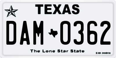 TX license plate DAM0362