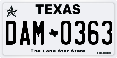 TX license plate DAM0363