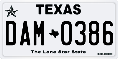 TX license plate DAM0386