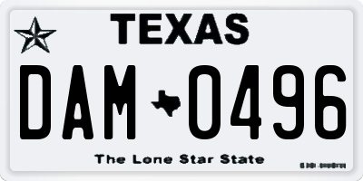 TX license plate DAM0496