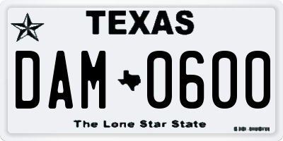 TX license plate DAM0600