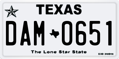 TX license plate DAM0651