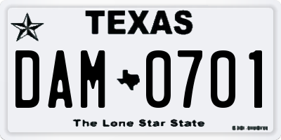 TX license plate DAM0701