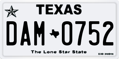 TX license plate DAM0752