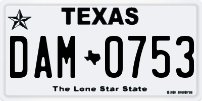TX license plate DAM0753
