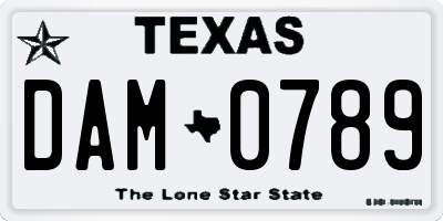 TX license plate DAM0789