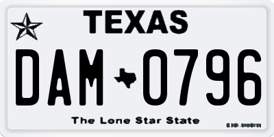 TX license plate DAM0796