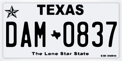 TX license plate DAM0837