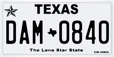 TX license plate DAM0840