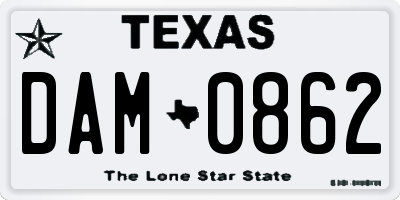 TX license plate DAM0862