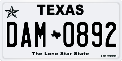 TX license plate DAM0892