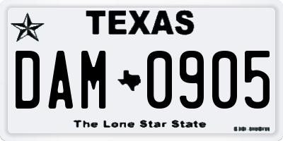 TX license plate DAM0905