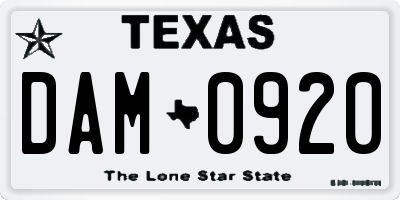 TX license plate DAM0920