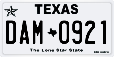 TX license plate DAM0921