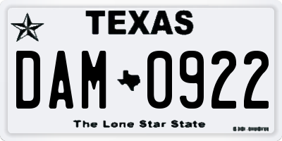 TX license plate DAM0922