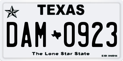 TX license plate DAM0923