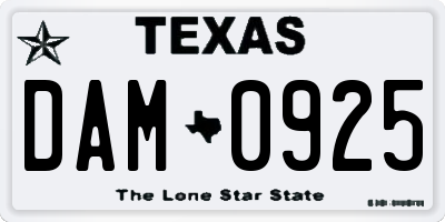 TX license plate DAM0925