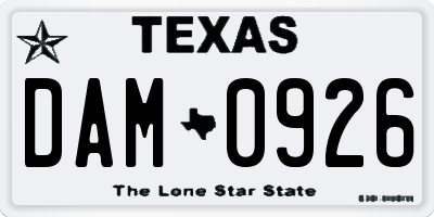 TX license plate DAM0926