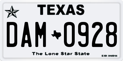 TX license plate DAM0928