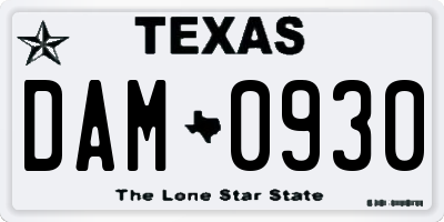 TX license plate DAM0930