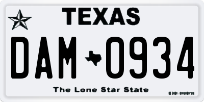 TX license plate DAM0934