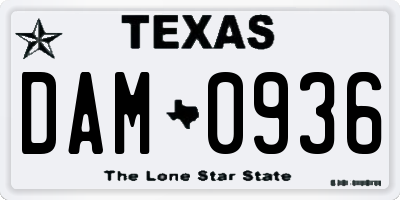 TX license plate DAM0936