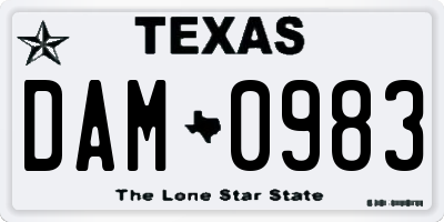 TX license plate DAM0983